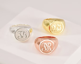 Signet Monogram Ring • Personalized Initial Gold Signet Ring • Engraved Signet Ring • Letter Ring • Gift for Her • Rings for Mom • BFF Ring