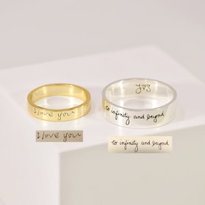 Personalized Engraved Handwriting Ring • Wide Handwriting Band • Custom Handwriting Ring • Unisex Ring • Personalized Handwriting Gift