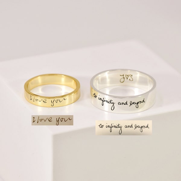 Personalized Engraved Handwriting Ring • Wide Handwriting Band • Custom Handwriting Ring • Unisex Ring • Personalized Handwriting Gift