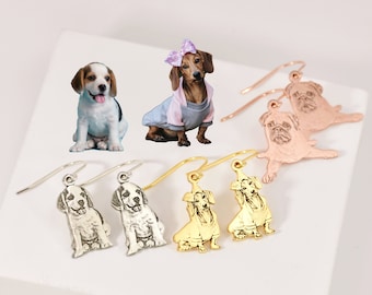 Pendientes con retrato de mascota personalizado • Pendientes con foto de su mascota • Pendientes conmemorativos para mascotas • Joyas para mascotas personalizadas • Pendientes personalizados para amantes de las mascotas