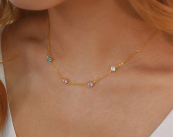 Personalized Birthstone Necklace • Spaced Multi Birthstone Custom Jewelry • Family Birthstone Necklace • Mothers Necklace • Bridesmaid Gift
