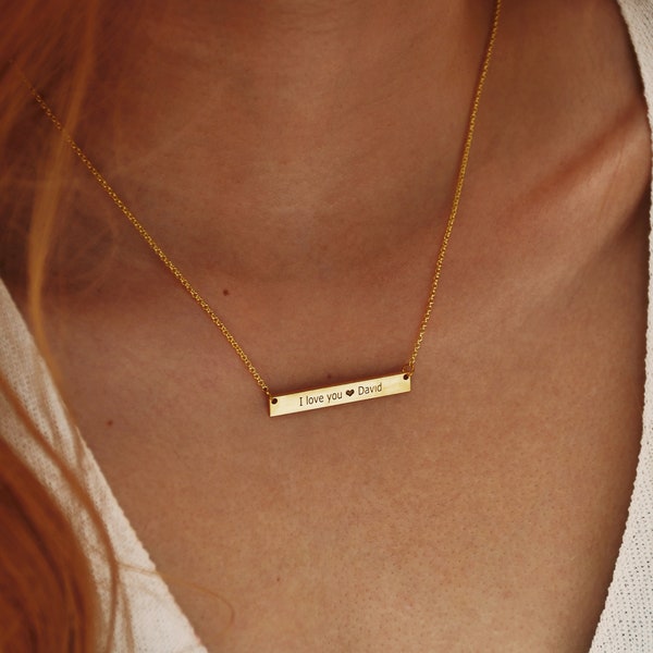 Custom Bar Necklace • Solid Gold Bar Necklace • Nameplate Necklace • Engraved Bar Necklace • Best Friend Necklace