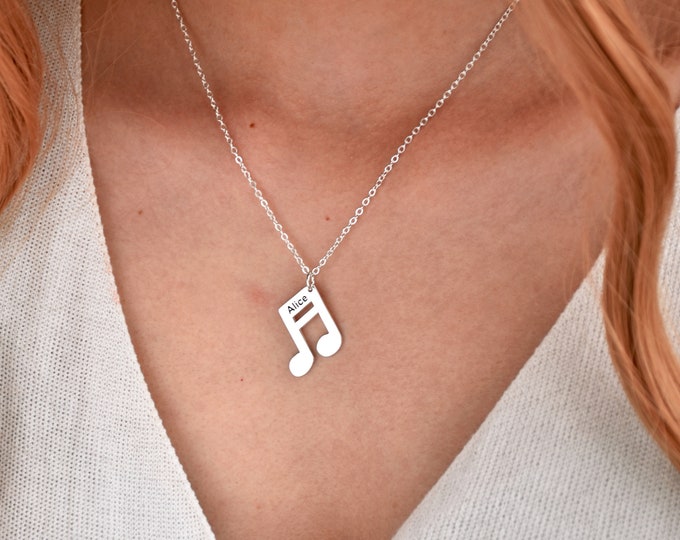 Personalized Music Note Necklace • Custom Music Necklace With Name • Tiny Eighth Note Necklace • Personalized Gift for Music lover