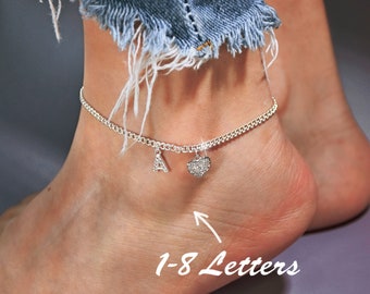 Gepersonaliseerde Sparkle Initial Anklet • Aangepaste naam Anklet • Gepersonaliseerde enkelband • Aangepaste verstelbare enkelketting • Cadeau voor haar