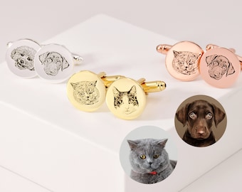 Gemelos personalizados • Gemelos con retrato de mascota • Gemelos conmemorativos de mascota • Gemelos con mascota grabada • Regalos de boda • Regalo para novio • Gemelos para hombre