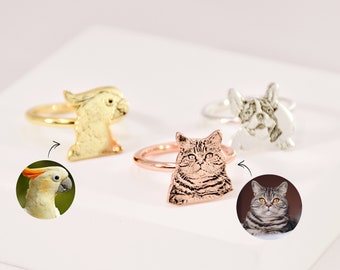 Personalized Pet Portrait Ring • Pet Photo Ring • Pet Memorial Ring • Your Dog Cat Bird Ring • Pet Memorial Jewelry • Gift for Pet Lover