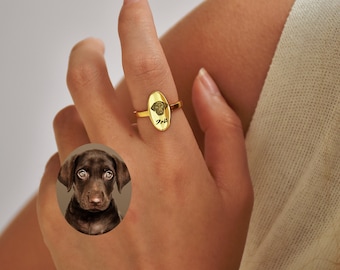 Dog Ring Personalized Custom • Pet Lover Portrait Ring Gifts • Pet Photo Ring • Pet Memorial Ring • Dog Lover Pet Lover Gift Dog Mom Gift