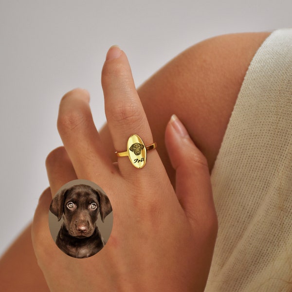 Dog Ring Personalized Custom • Pet Lover Portrait Ring Gifts • Pet Photo Ring • Pet Memorial Ring • Dog Lover Pet Lover Gift Dog Mom Gift