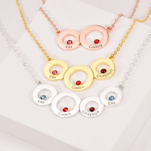 Family Generations Necklace • Mother of 4 • Mothers Day Necklace with Kids Names • Custom Birthstone Jewelry • Family Circle Necklace