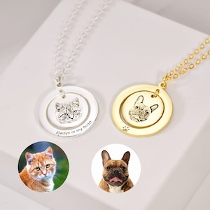 Personalized Pet Portrait Necklace • Pet Memorial Jewelry • Pet Jewelry Dog • Paw Print Necklace • Memorial Gifts for Dog • Pet Lover Gift