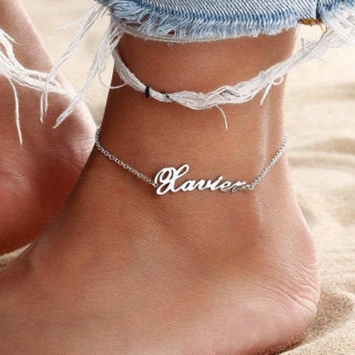 Personalized Ankle Bracelet Silver Name Initials Custom Etsy