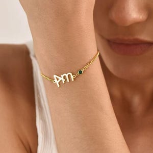 Dainty Initial Bracelet with Birthstone • Custom Birthstone Bracelet • Personalised Jewelry • Name Gifts for Her • Birthday Gift for Her