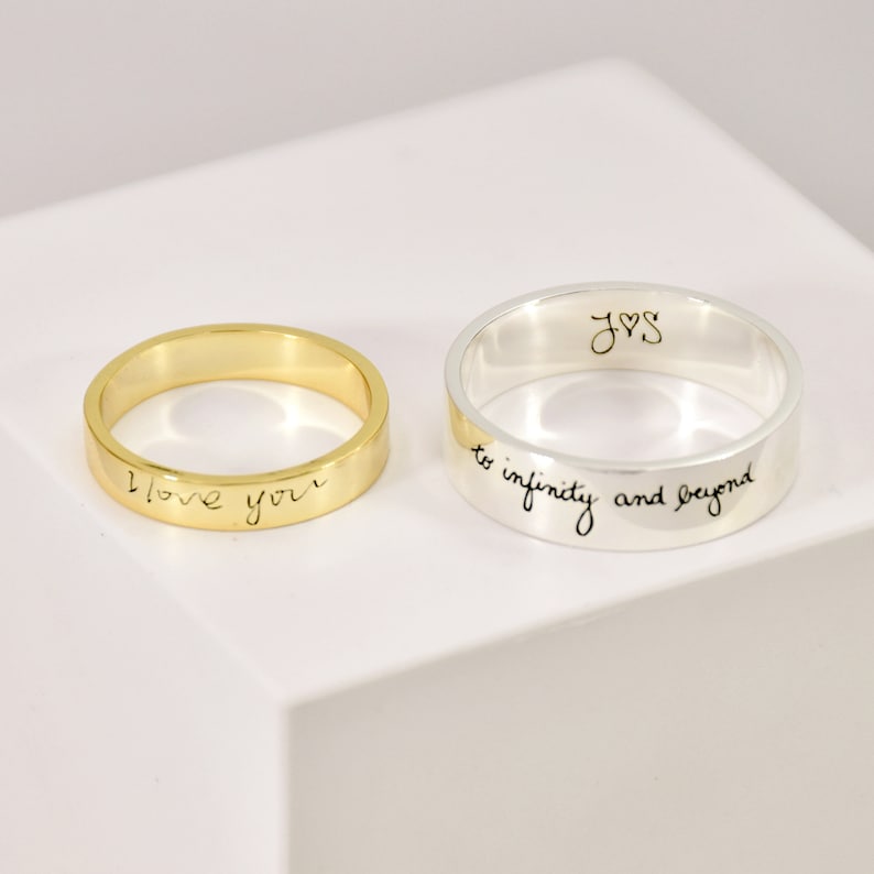 Personalized Engraved Handwriting Ring Wide Handwriting Band Etsy UK