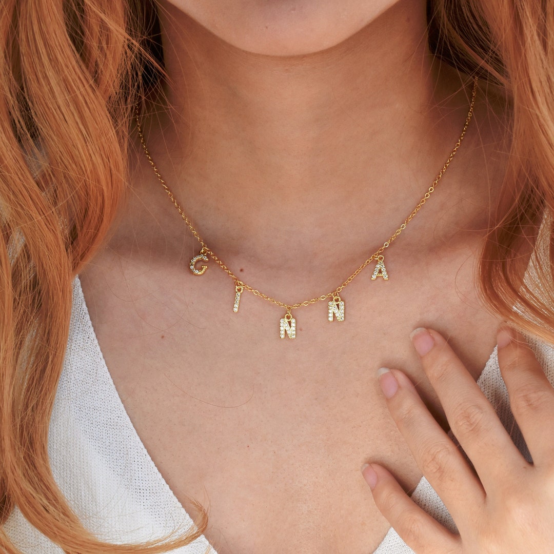 Dangle charm name on sale necklace