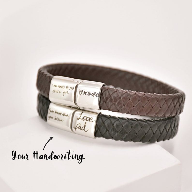 Men Handwritten Jewelry Handwriting Bracelet Men Father's Day Gift Actual Signature Gift for Him Memorial Bracelet Leather Bracelet zdjęcie 3