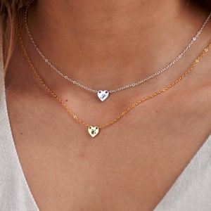 Handmade Layered Initial Heart Gold Choker Necklace • TINY Heart Initial Necklace • Dainty Necklace • Minimal Heart Necklace • Love Necklace