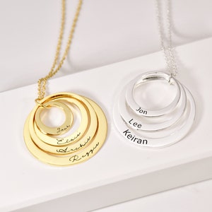 Personalized Name Circle Necklace • Engraved Necklace with Family Name • 14K Gold Name Necklace • Mom Necklace • Family Names Necklace Gift