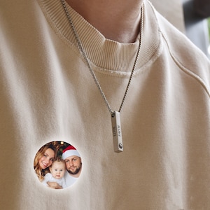 Custom 3D Bar Projection Necklace • Personalized Photo Necklace • Personalized Vertical Bar Necklace • Gift for Him • Gift for Dad Boyfriend