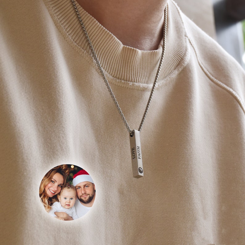 Custom 3D Bar Projection Necklace Personalized Photo Necklace Personalized Vertical Bar Necklace Gift for Him Gift for Dad Boyfriend zdjęcie 1