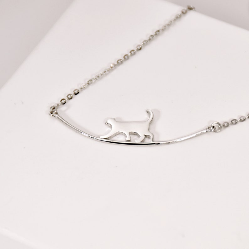 Sterling Silver Cat Necklace Cat Jewelry Kitty Jewelry Cat Charm Necklace Tiny Cat Pendant Cat Lover Necklace Gift for Cat Lover image 5
