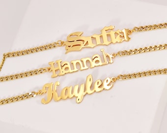 Personalized Name Bracelet Anklet • Curb Chain Gold Name Bracelet Anklet • Dainty Sterling Silver Name Bracelet • Dainty Nameplate Jewelry