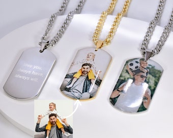 Custom Personalized Dog Tags with Your Picture • Photo Dog Tag Necklace • Titanium Steel Photo Dog Tag Pendant • Boyfriend Gift for Him