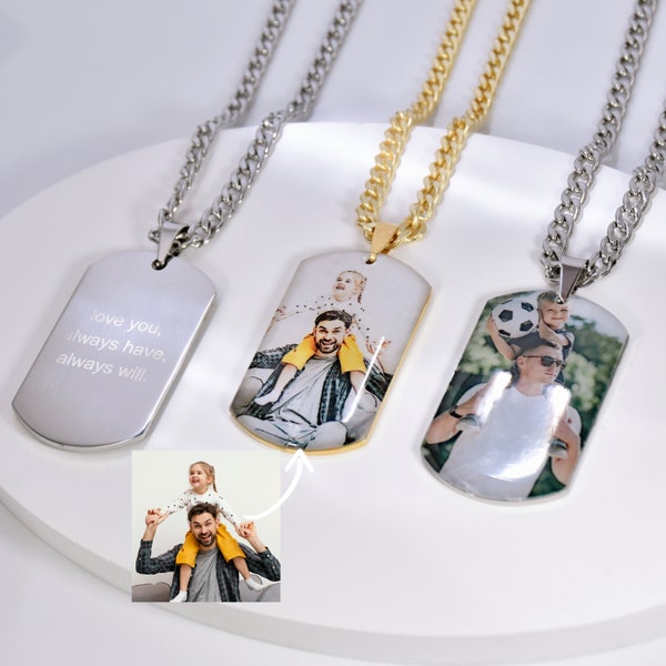 Op maat gemaakte gepersonaliseerde hondenpenningen met uw foto • Foto-hondpenning ketting • Titanium stalen foto-hondenpenning hanger • Vriendje cadeau voor hem