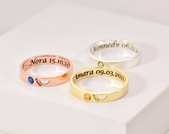 Gepersonaliseerde naam datum herdenking ring • baby voeten ring met geboortesteen • moeder ring • memorial ring • baby kind verlies • miskraam sieraden