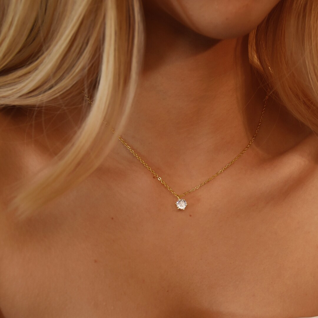 Attached Diamond on Chain Gold Diamond Necklace 925 Etsy