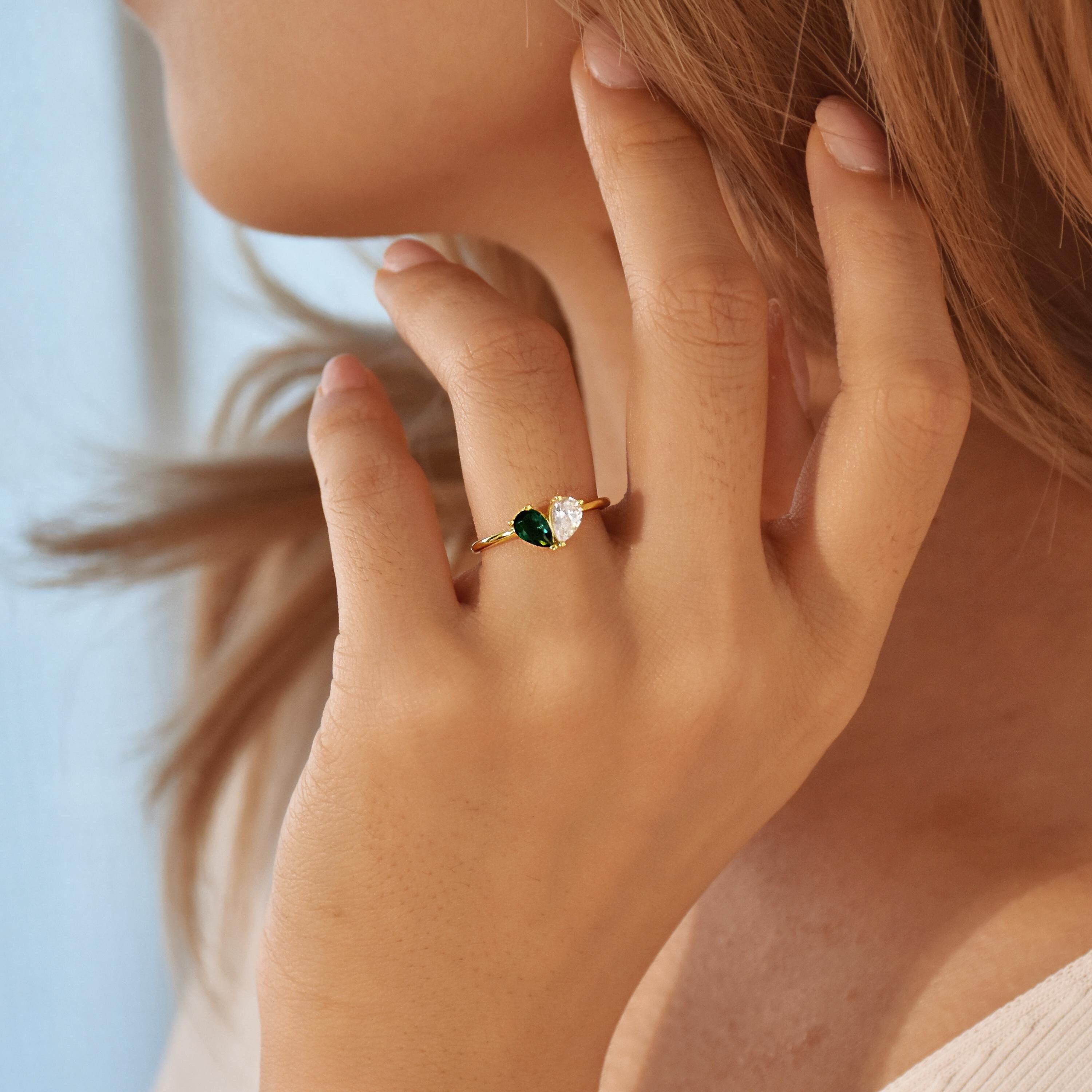 Personalised 2 Birthstone Ring • Custom Heart Birthstone Ring • Mothers Jewellery • Valentines Day Gift • Stackable Ring • Bridesmaid Gift