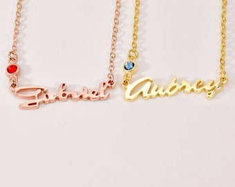 Custom Name Necklace • Birthstone Name Necklace • Personalized Name Necklace with Birthstone • Mom Gift • Birthday Gift • Bridesmaids Gift