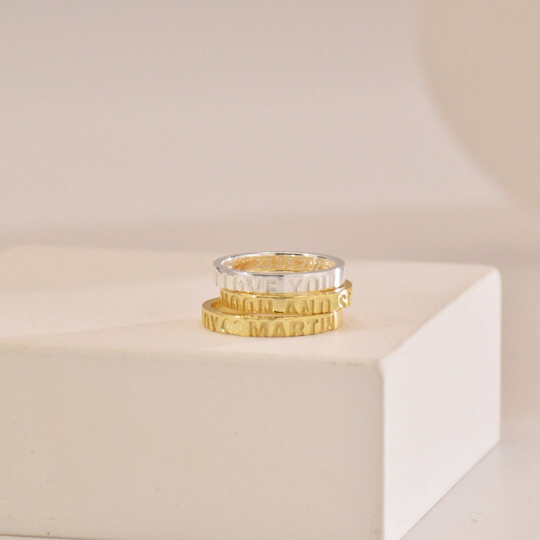Minimalist Personalized Couple Rings • Engraved Ring • Secret Message ...