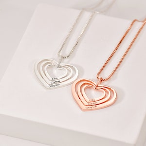 Engraved Heart Name Necklace • Custom Heart Necklace • Heart Charm Name Necklace • Triple Heart Name Necklace • Sister Mother Gift