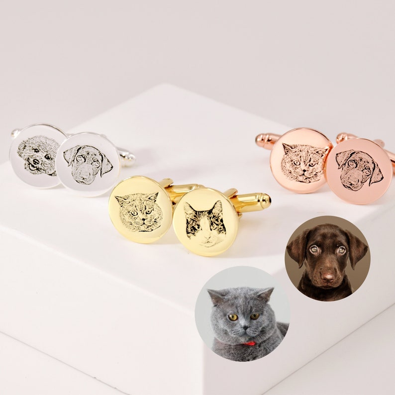 Custom Cuff Links Pet Portrait Cufflinks Pet Memorial Cufflinks Engraved Pet Cufflinks Wedding Gifts Groom Gift Mens Cufflinks image 1