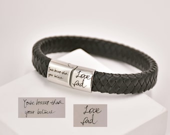 Men Handwritten Jewelry • Handwriting Bracelet Men • Father's Day Gift Actual Signature Gift for Him • Memorial Bracelet • Leather Bracelet