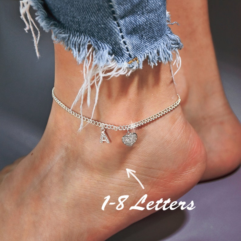 Personalized Sparkle Initial Anklet Custom Name Anklet Personalized Ankle Bracelet Custom Adjustable Ankle Chain Gift for Her image 1