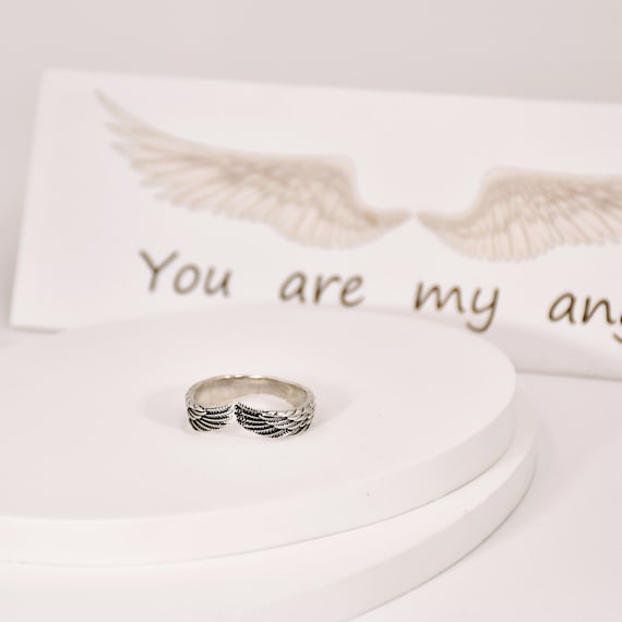 Adjustable Guardian Angel Wings Ring • 925 Sterling Silver Wings