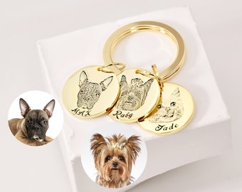 Dog Keychain Custom Pet Portrait • Pet Lover Personalized Gift • Engraved Photo Keyring • Pet Memorial Keychain • Dog Mom Animal Keychain