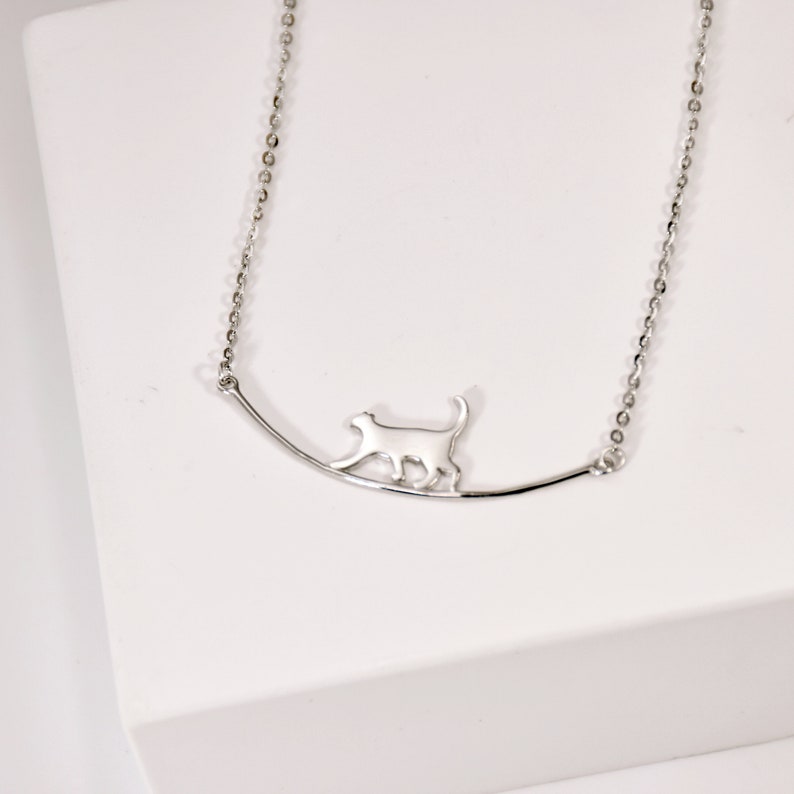 Sterling Silver Cat Necklace Cat Jewelry Kitty Jewelry Cat Charm Necklace Tiny Cat Pendant Cat Lover Necklace Gift for Cat Lover image 6