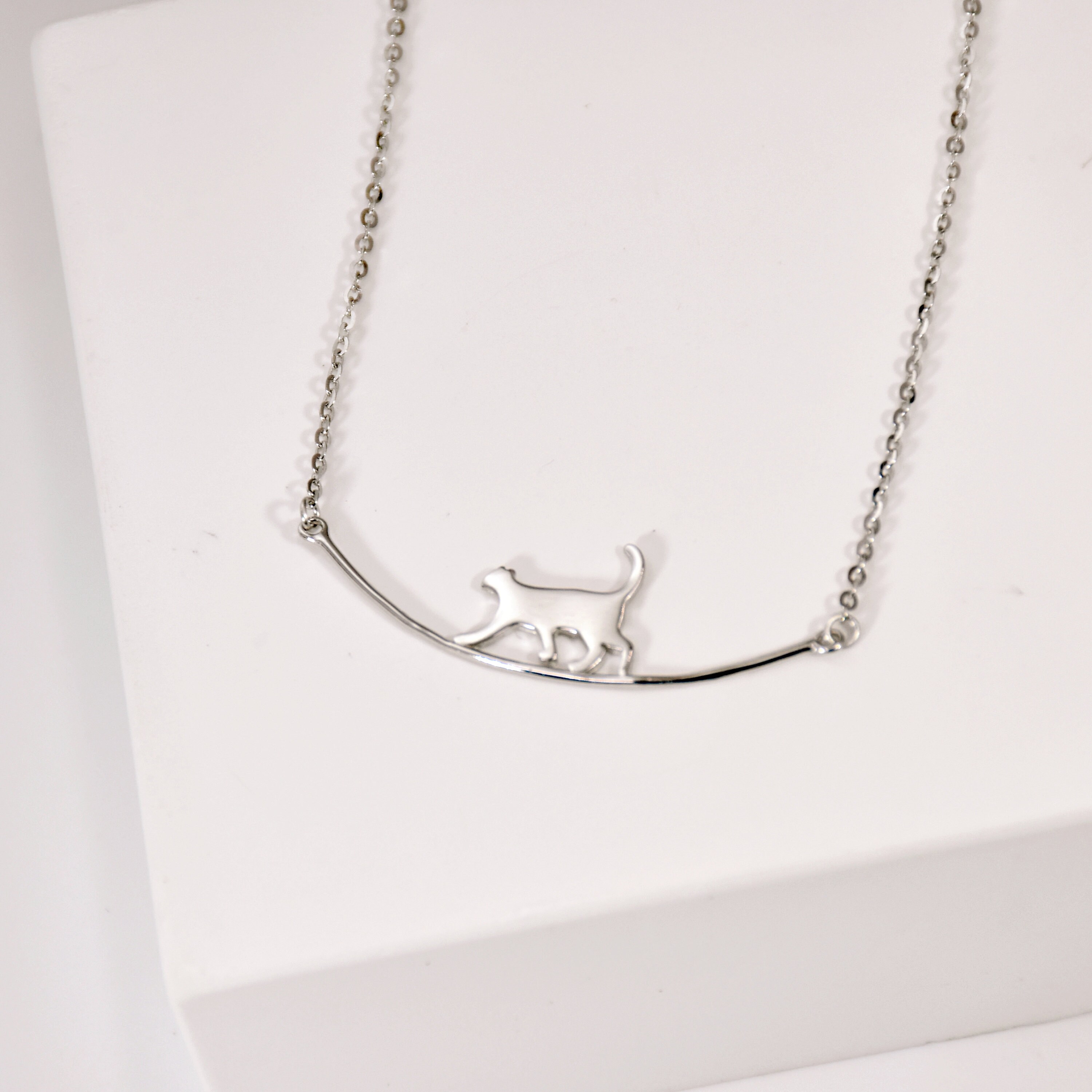 Collana Con Ciondolo Gatto In Argento 925 E Quarzo Rosa, Per Donne Amanti Dei Gatti, Regalo Con Cofanetto
