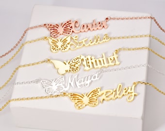 Name Necklace With Butterfly • Butterfly Necklace • Birth Butterfly • Personalize Butterfly Name Necklace • Birthday Gift • Gift for Her