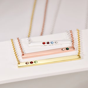Birthstone Necklace for Mom • Personalized Bar • Gold Bar Necklace • Personalized Mother&#39;s Horizontal Bar • Birthstone Necklace For Grandma