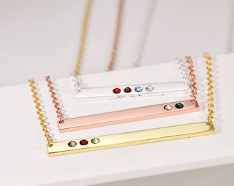Birthstone Necklace for Mom • Personalized Bar • Gold Bar Necklace • Personalized Mother's Horizontal Bar • Birthstone Necklace For Grandma