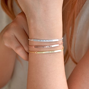 Pulseira personalizada para mulheres • Pulseira de barra mínima personalizada • Pulseira de barra delicada • Pulseira com nome personalizado • Pulseira delicada com nome empilhável