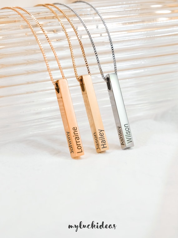 Engraved 3d hotsell bar necklace