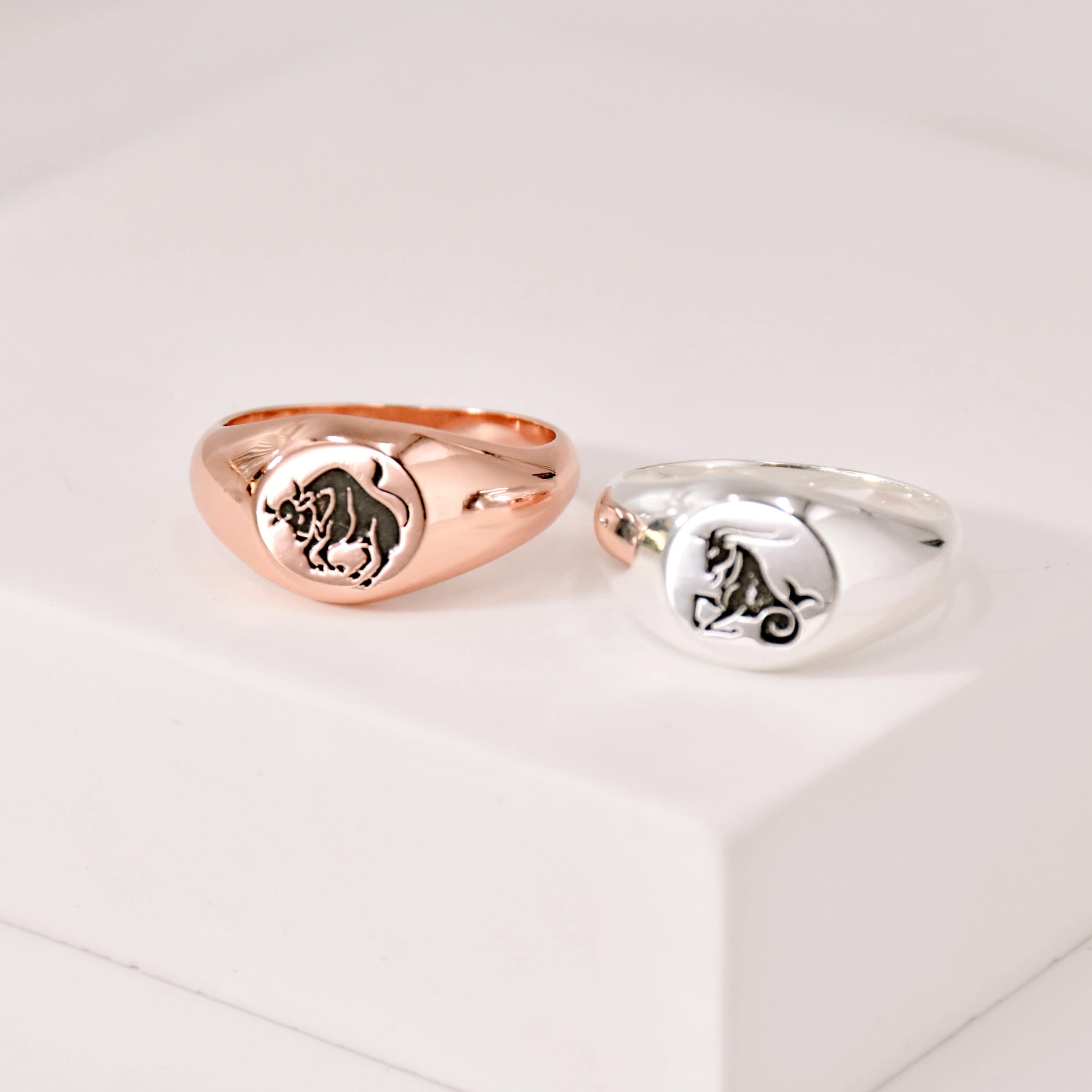 Zodiac Signet Ring • Personalized Silver Zodiac Signet • Zodiac Sign • Custom Stacking Zodiac Ring • Leo Scorpio Aries • Birthday Gifts