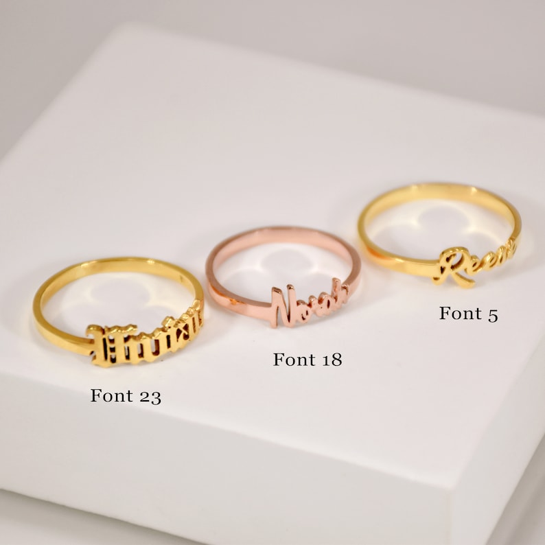 Custom Delicate Name Ring Personalized With Name Made from Titanium Steel, Sterling Silver, Having 3 Colors Silver, Gold, Rose Gold