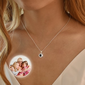 Personalized Projection Necklace with Birthstone • Memorial Gift for Grandma • Picture Projection Charm • Anniversary Gifts • Gift for Her