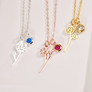 Personalized Birth Flower Necklace • Birthstone Necklace for Mom or Grandma • Flower Necklace • Birthstone Jewelry • Birthday Gifts