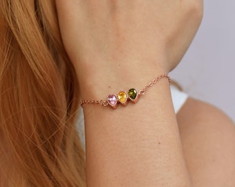 Family Birthstone Bracelet • 925 Sterling Silver Birthstones • Birthstone Bracelet Gold • Personalised Jewellery • Birthday Gift For Her